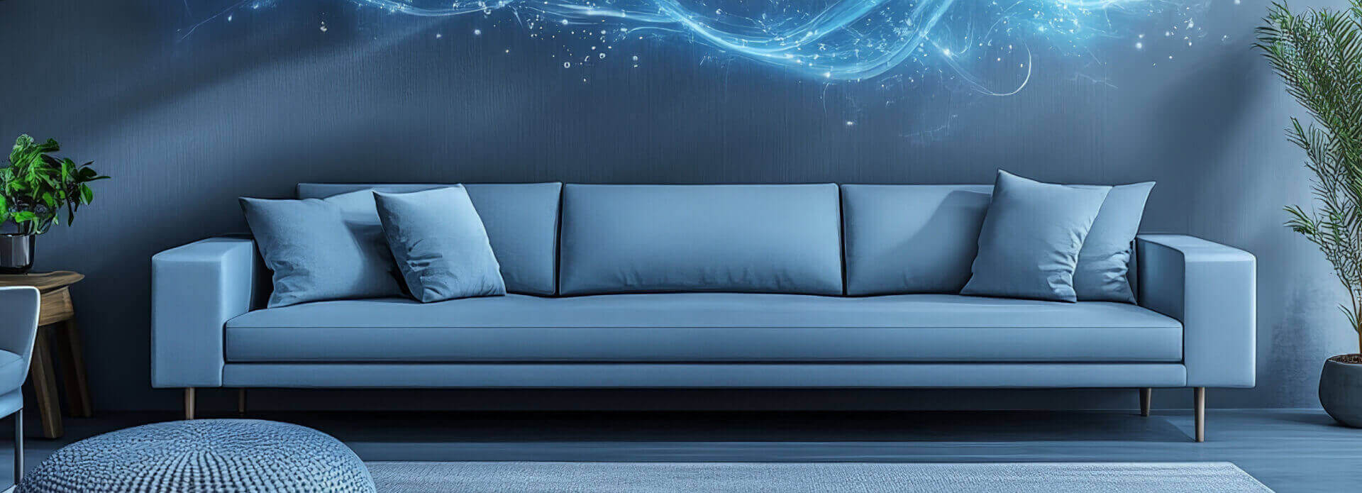 Cozy blue living room background